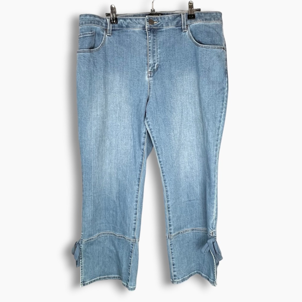 Susan Graver Jeans Womens 16 Cropped Capri Bow Hem Stretch Denim Blue Pants
